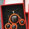 Schungitring, Ohrringe und Anhänger aus orangefarbenem oder beigem Holz. - Imagen 2